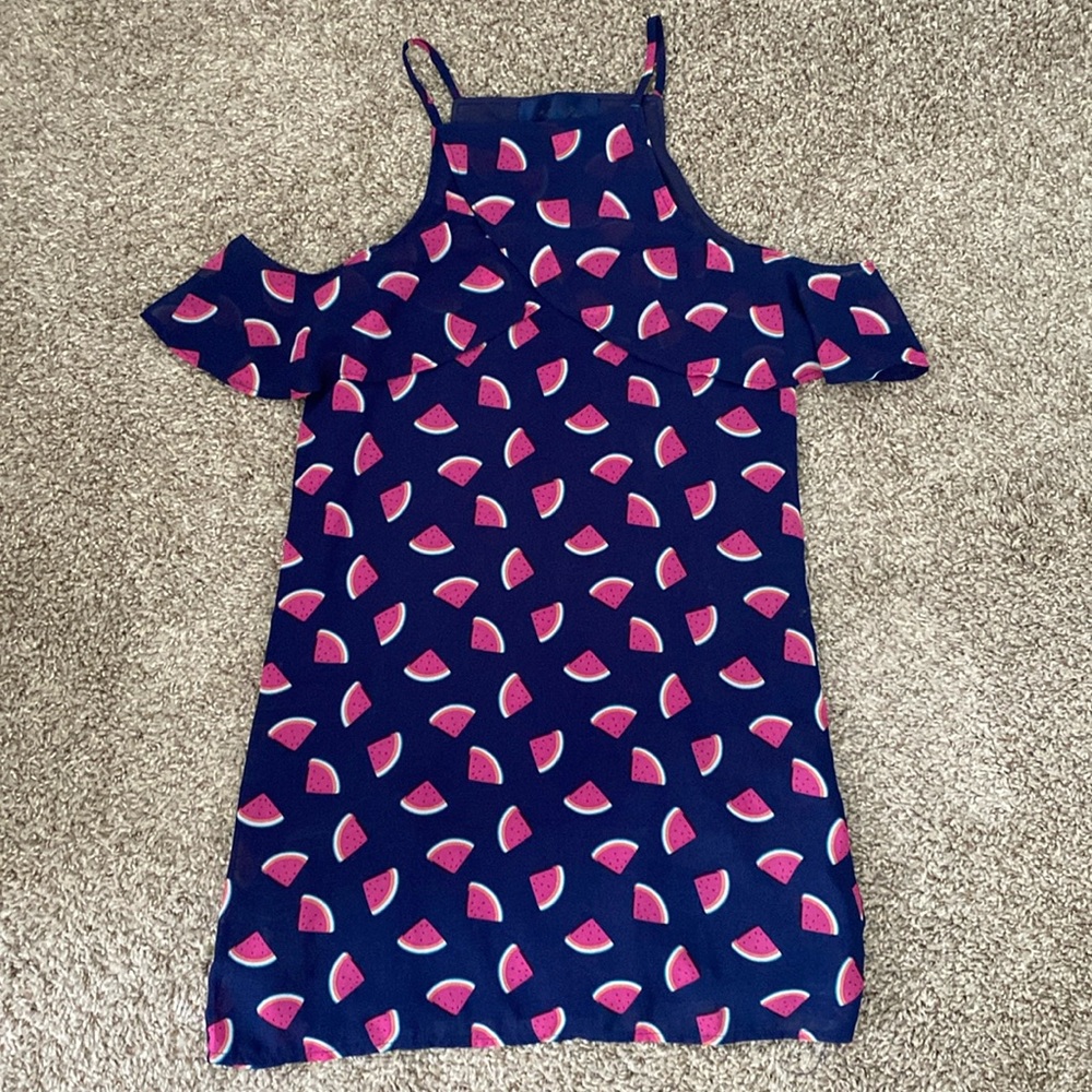 Adorable cold shoulder watermelon mini dress, perfect for summer holidays